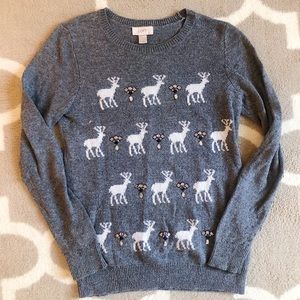 LOFT Grey Moose Sweater with Jewel Embellishments
